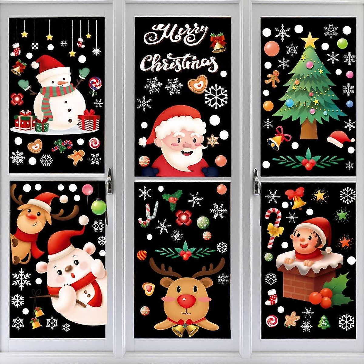 Christmas Window Stickers, 2 Sets Collection of 18 Sheets I 9 Silver Glitter Snowflake Stickers and 9 Christmas Window Stickers I Removable and Reusab