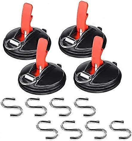 Car Suction Cups with S-Shape Fixing Hooks, Multi-Function, Anchor Tool, Car Holder, Luggage, Tarps, Tents, Car Stretchers (4pcs)
