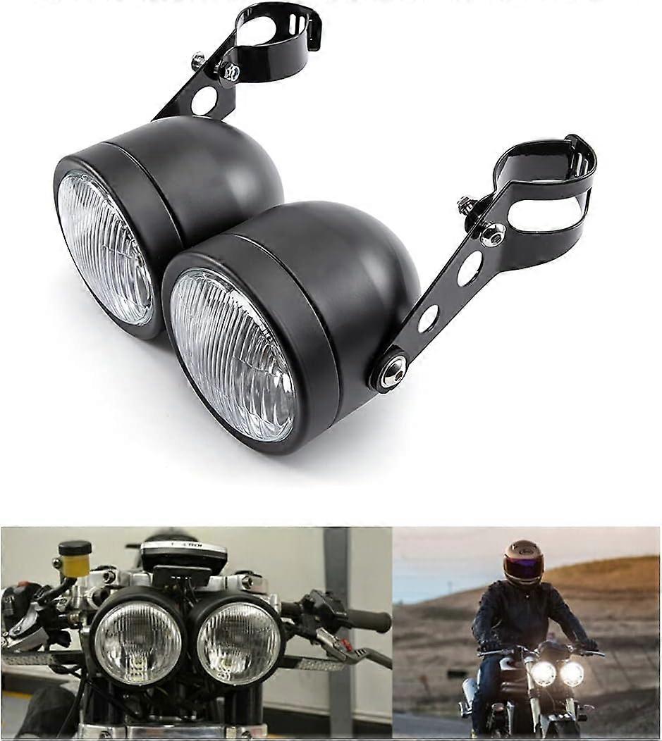 Motorcycle Headlight Twin Headlight with Bracket for Bobber Chopper Cafe Racer