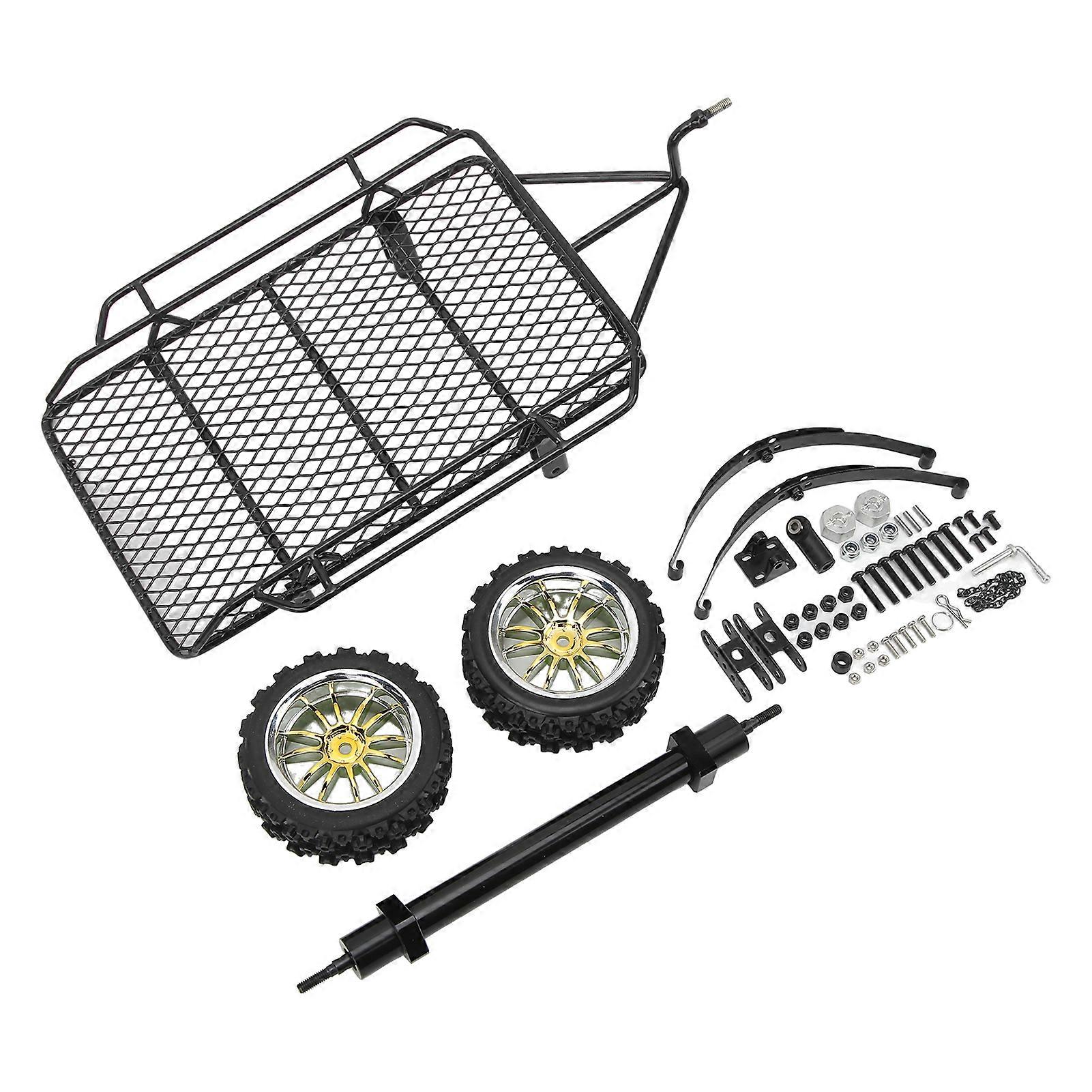 RC Small Trailer Enough Storage Space Iron Rubber Easy Installation Decorative Practical Metal RC Bucket Trailer Black