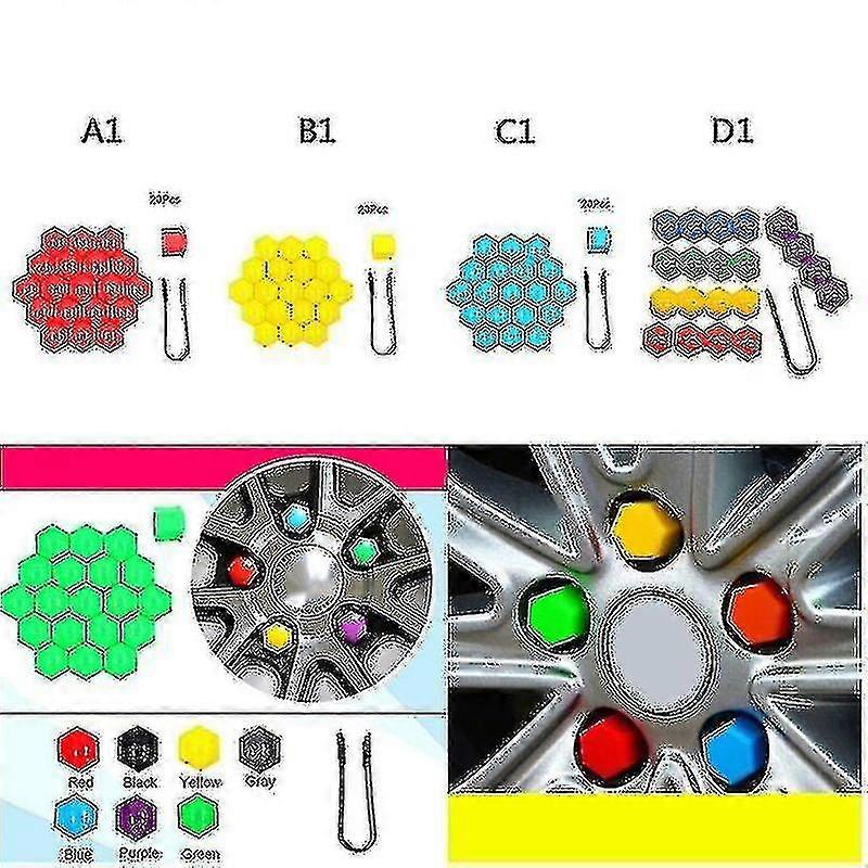 20stk 17mm / 19/21mm bil hjulmutter caps Abs Auto Trim Dekk hjulmutter deksel skrueboltbeskyttelse deksler skruebeskytter (kui)