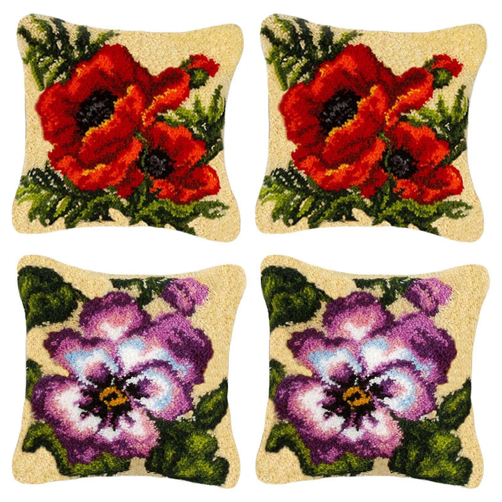 4 Set Flower Pattern Latch Hook Kits Pillow Case Cushion Cover