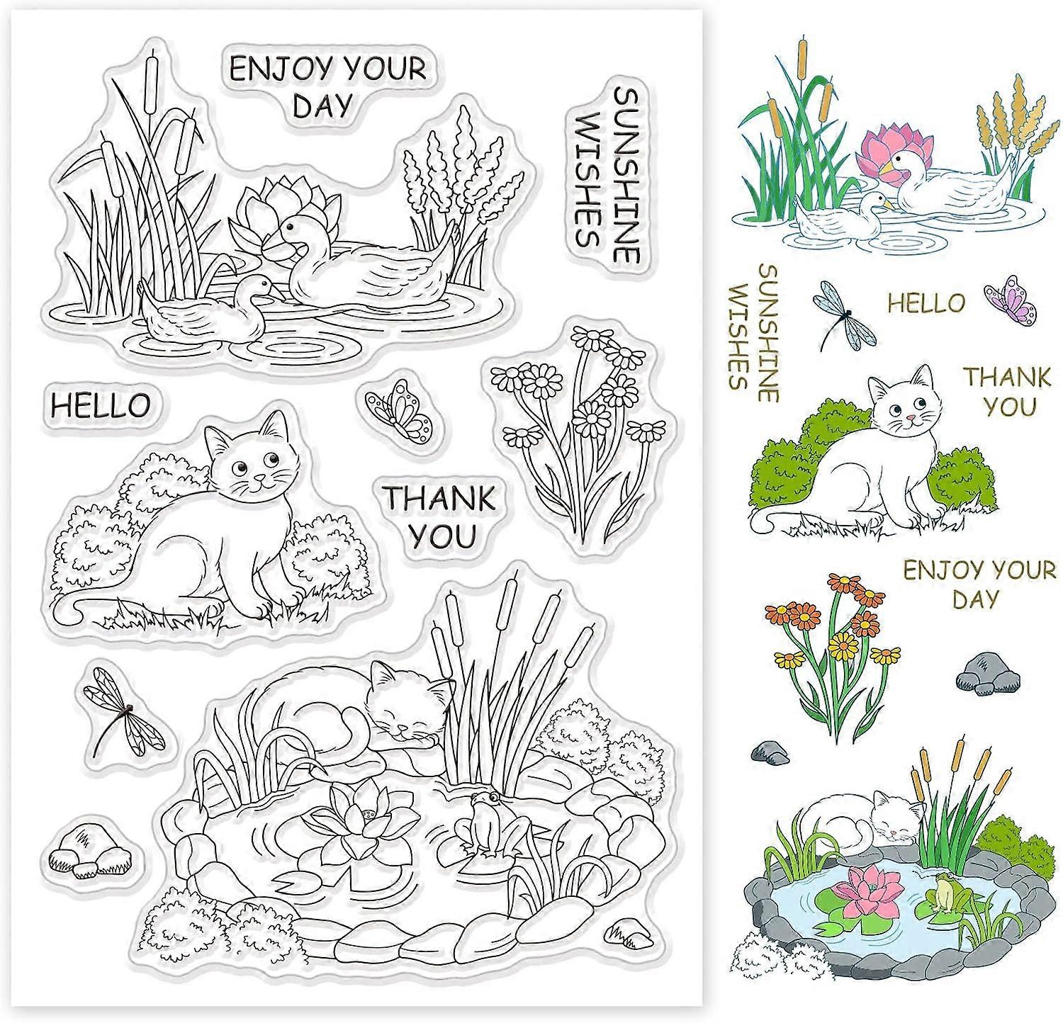 Summer Pond Silicone Clear Stamp Animal and Water Transparent Stamps Dragonfly and Butterfly Stamp Set for Cards Making DIY Scrapbooking Photo Album D