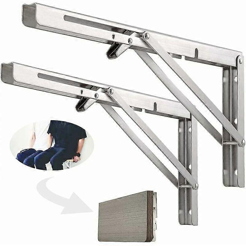 500mm Folding Wall Shelf, 304 Stainless Steel Folding Bracket for Workbench, Folding Bracket Support, Wall Shelf Bracket2 Pieces), Silver