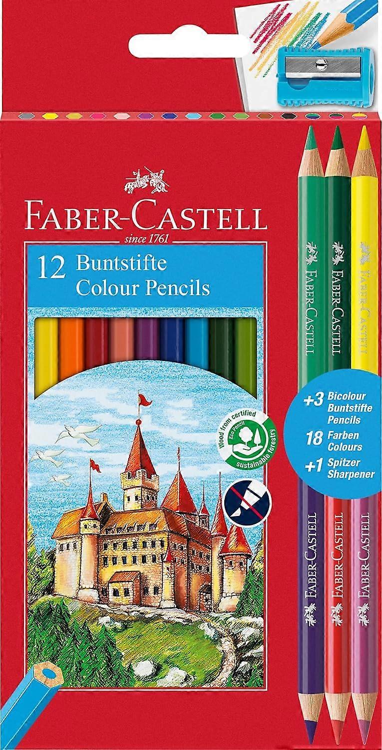 Faber Castel Crayons - 12 Colors + 3 Two-Color Pencils + Sharpener