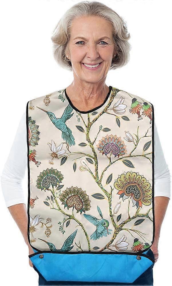 ביב למבוגרים, עמיד למים רחיץ בזמן הארוחה בגדים מגן סינר סיוע אלגנטי עם לוכד פירורים נשים אוכלות