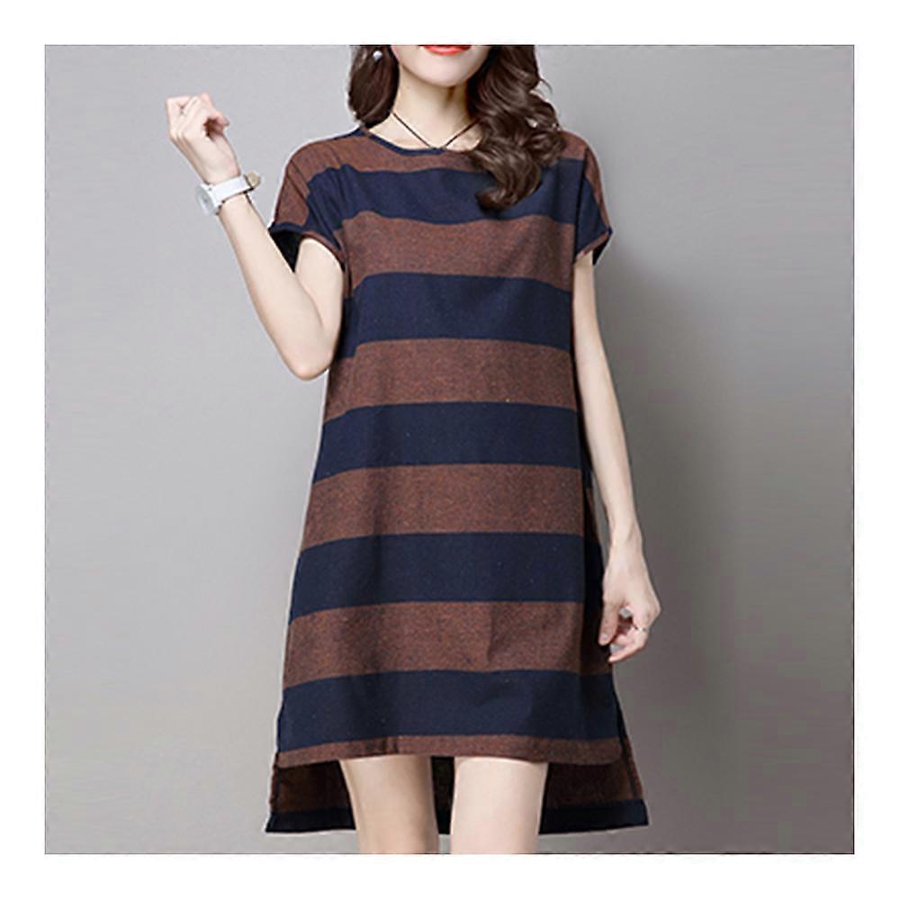 Plus Size Stripe Irregular Middle Long Dress