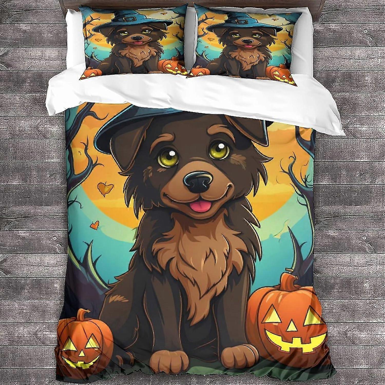 o3106 Lençóis Capa de edredão para cães, 3D Halloween Cama Capas de colcha de animais, Capa de cama de microfibra com fronhas Lençóis king fVV3106