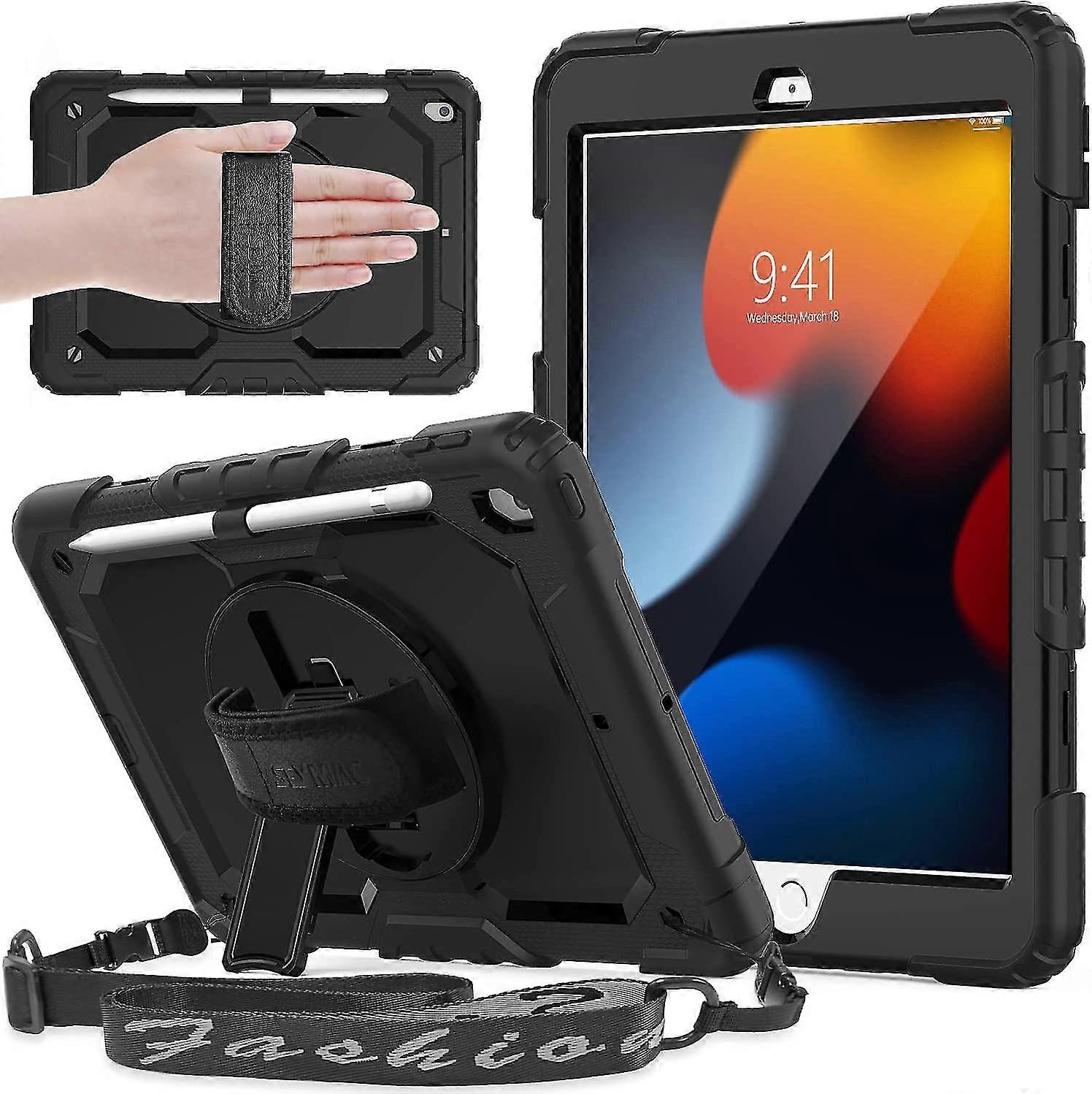 Ipad 10.2 Inch Case, Ipad 9th/8th/7th Case,360 Rotating Stand/hand Strap Leather Smart Stand Case