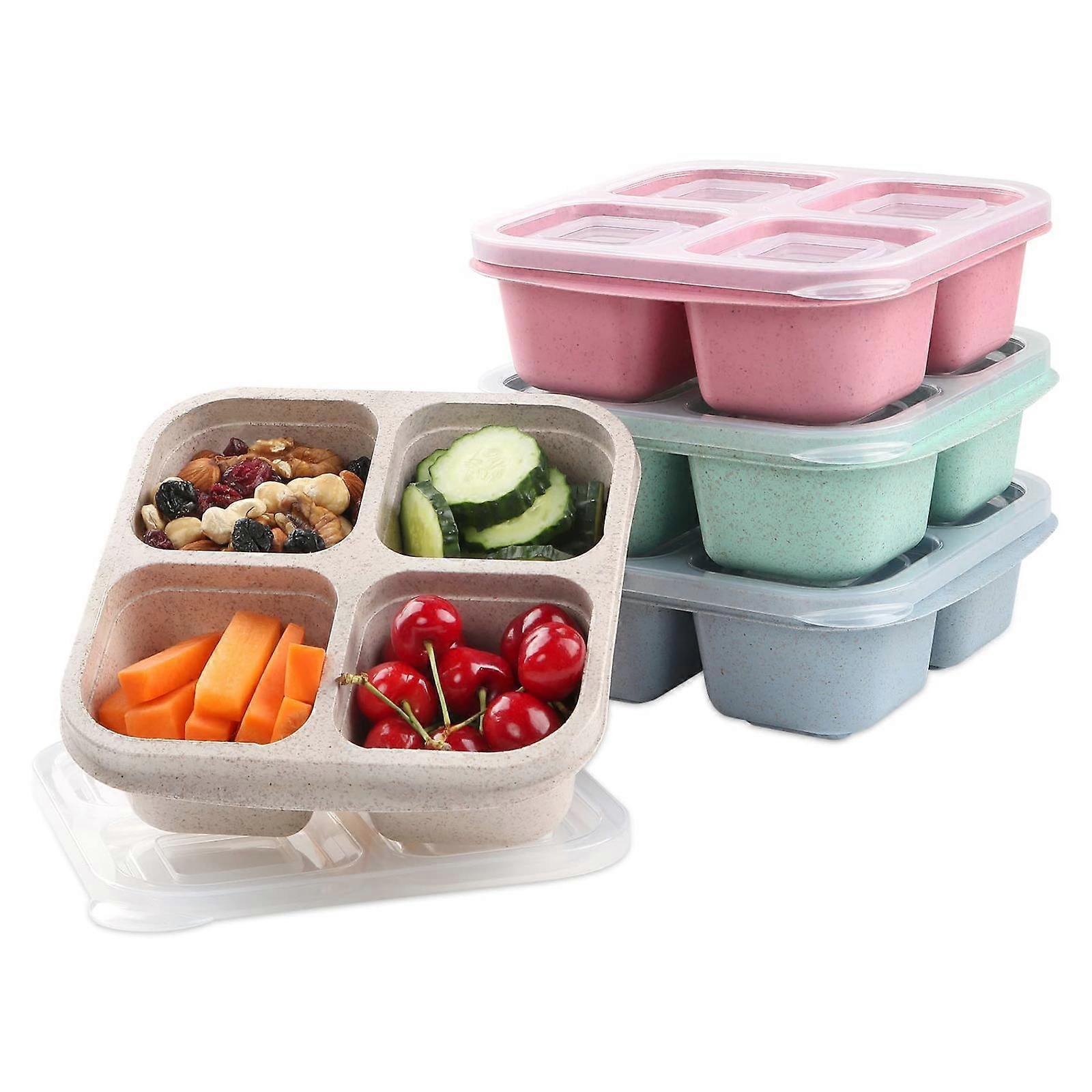 Snack Boxes (3 Pack) - Stackable Bento Boxes with 4 Compartments, Meal Prep Containers Reusable, Lightweight Lunch Containers for Kids and Adults -GSL