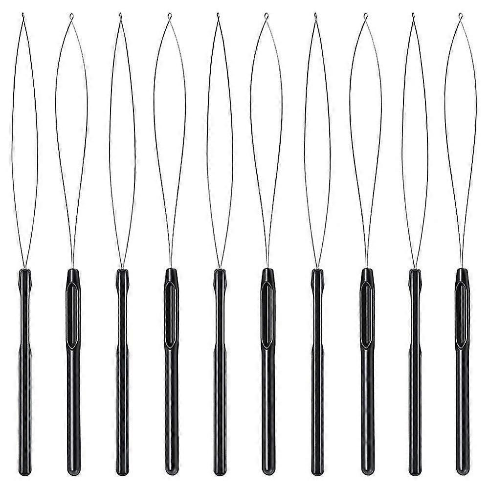 10pcs Hair Extension Loop Threader Hook Tool And Bead Tool Black Loop Threader For Hair Extension YHX