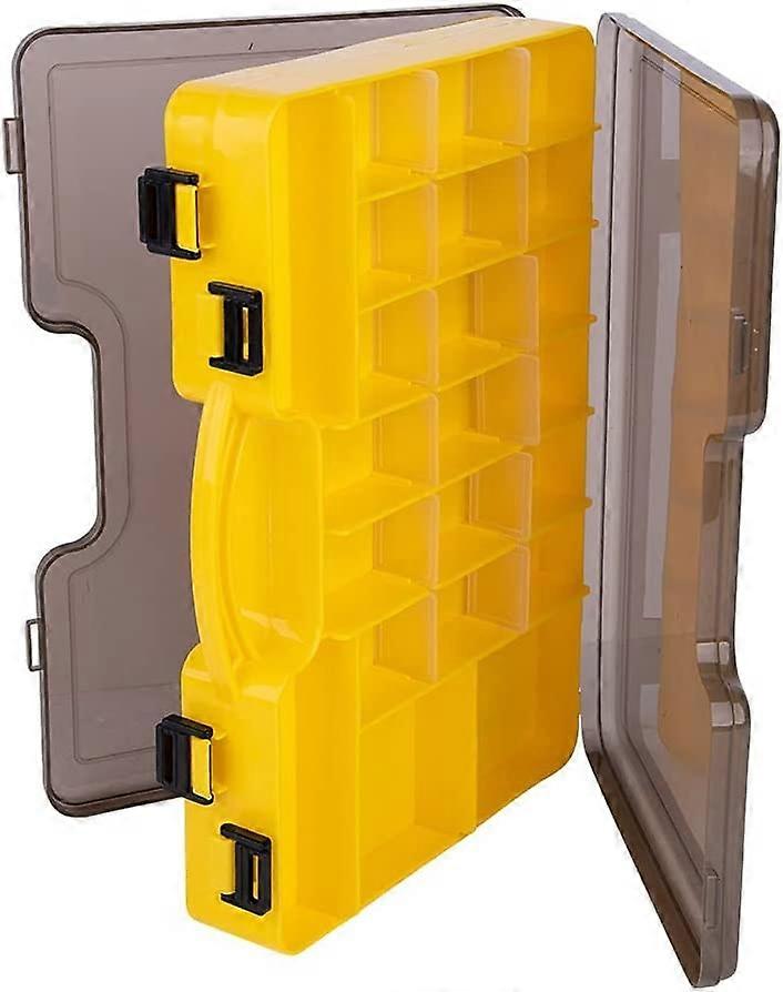 Fishing Plastic Box Double Sides with Handle Removable Compartments Red/Yellow/Transparent