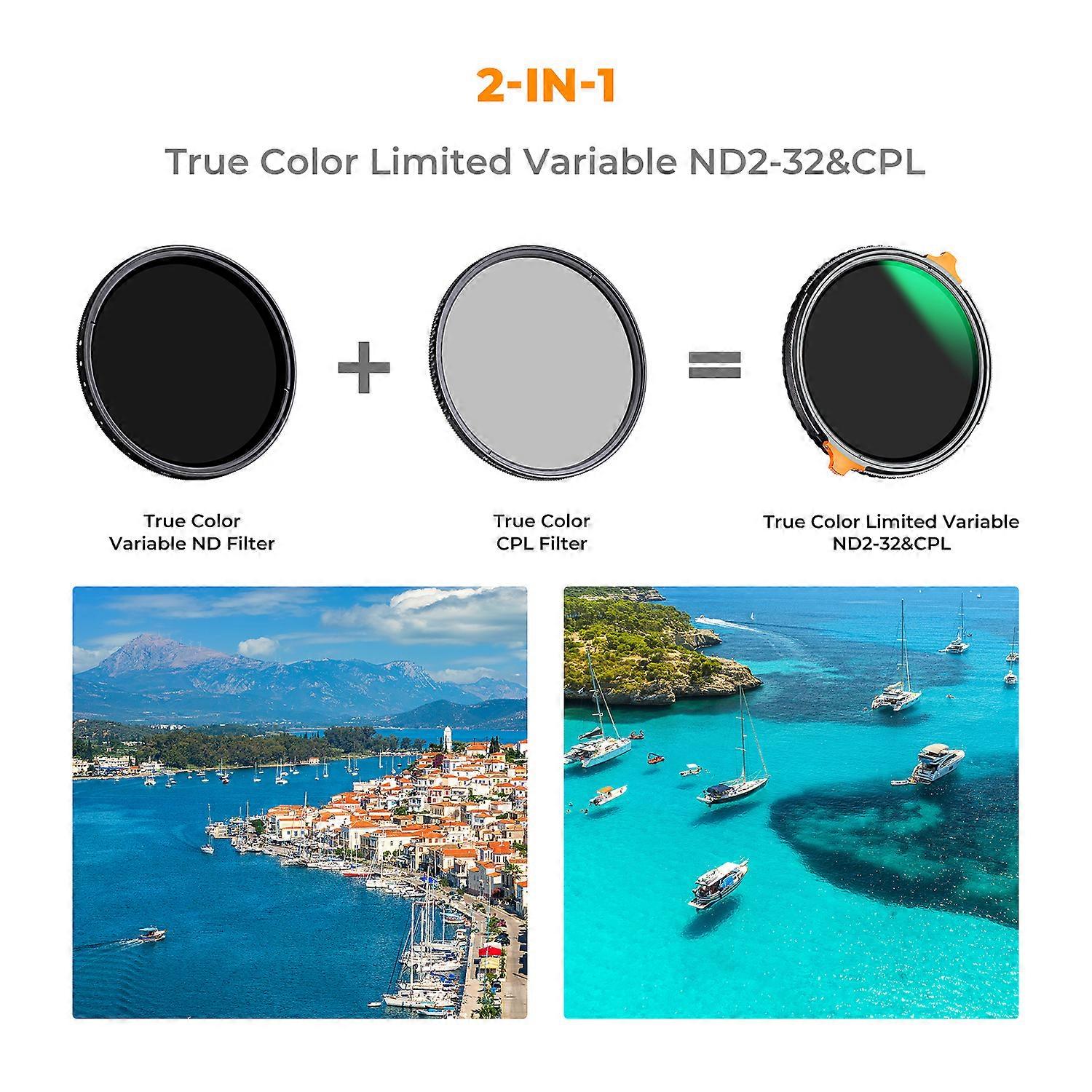 K&F CONCEPT 49-82mm True Color ND2-32 en CPL variabele VND circulaire polariserende lenfilter 2 in 1 voor cameralenzen Nano-X-serie