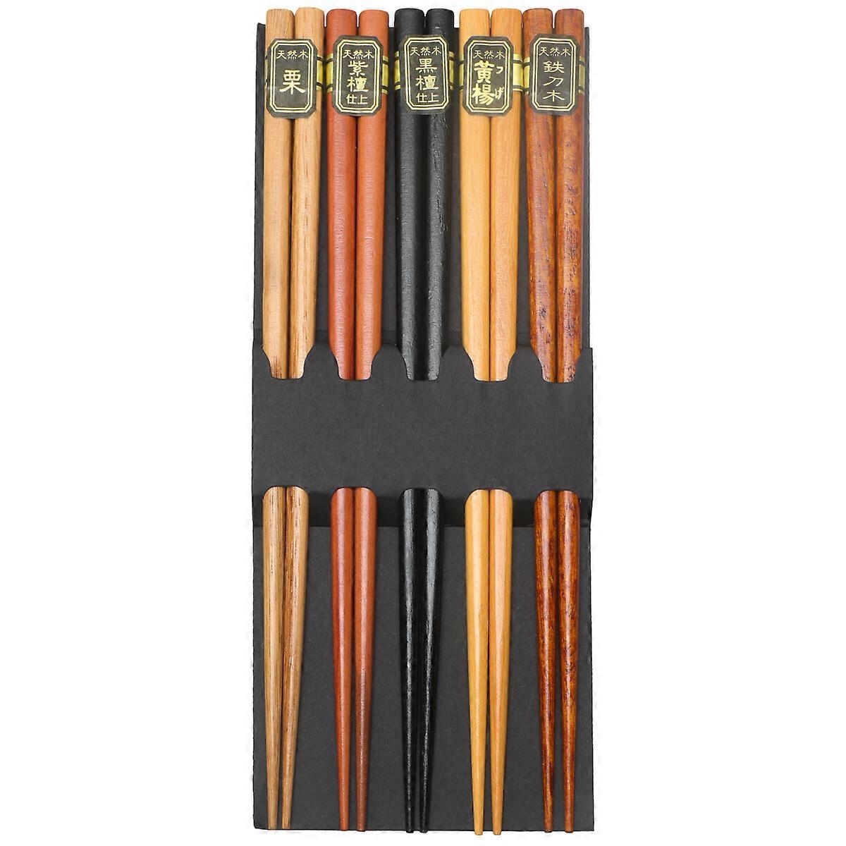 5 Pairs Japanese Style Chopsticks Non-slip Natural Wood Chopsticks Tableware for Home Restaurant (Square, Simple Set)