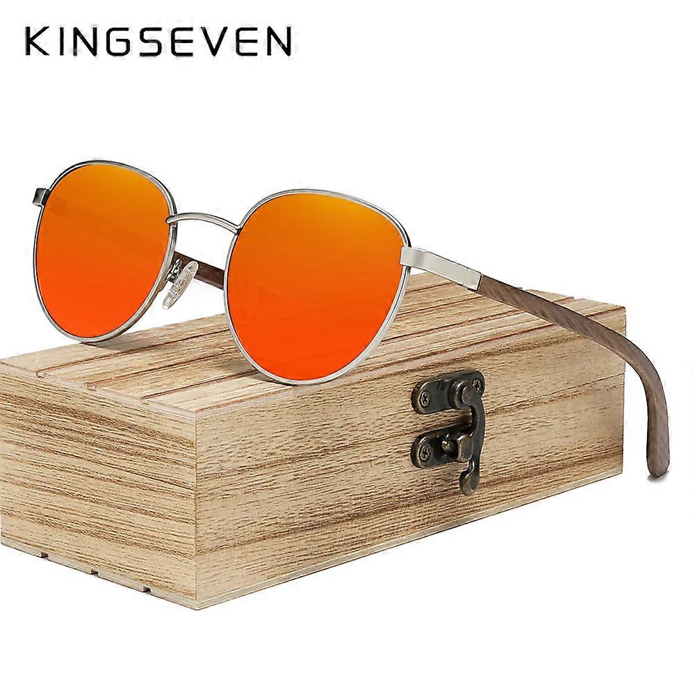 KINGSEVEN 2022 Black Walnut Wooden Sunglasses For Men Polarized UV400 Protection Round Lens Retro Eyewear Women Handmade Glasses
