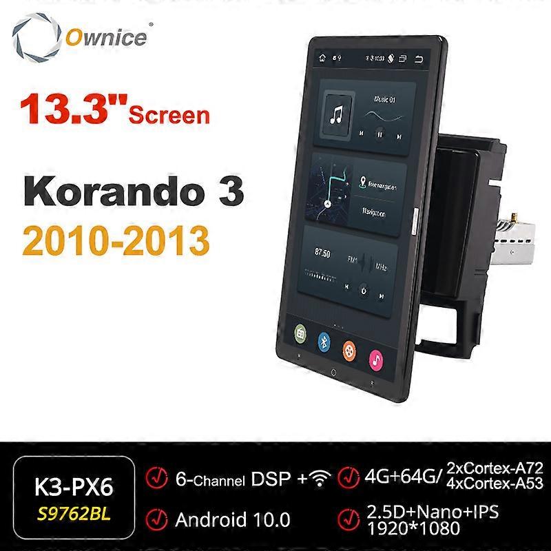 Tesla style PX6 13.3" Android 10 Car DVD Player autoradio Rotatable GPS navigation For SsangYong Korando 3 2010 - 2013 Car Radio