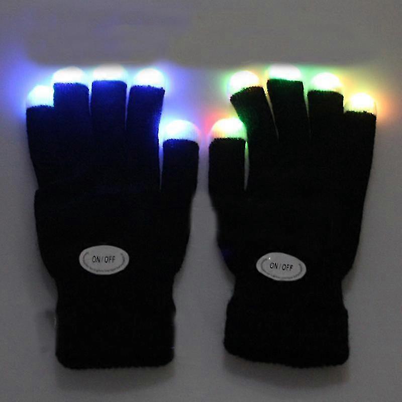 Gants clignotants Glow 7 Mode Led Rave Light Finger Lighting Mitt Noir