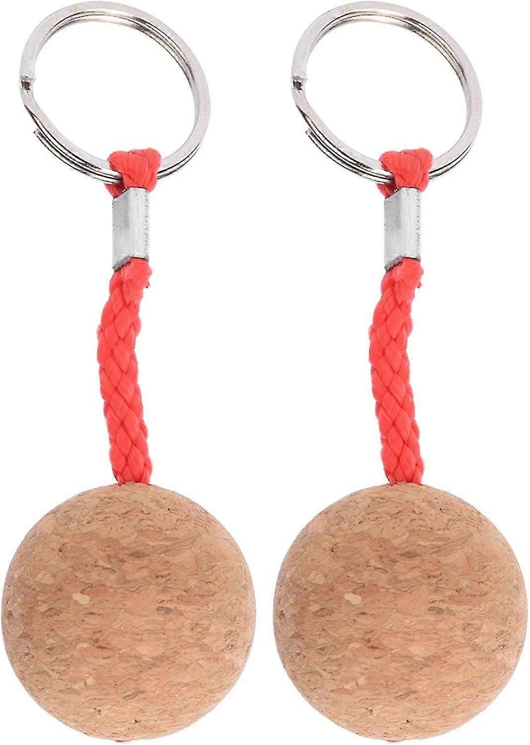 Wuzhou Floating Keyring, Floating Cork Keyring Wooden Ball Keyring Floating Sailing Canoe Water Sports Accessories (red String), 2 Pack