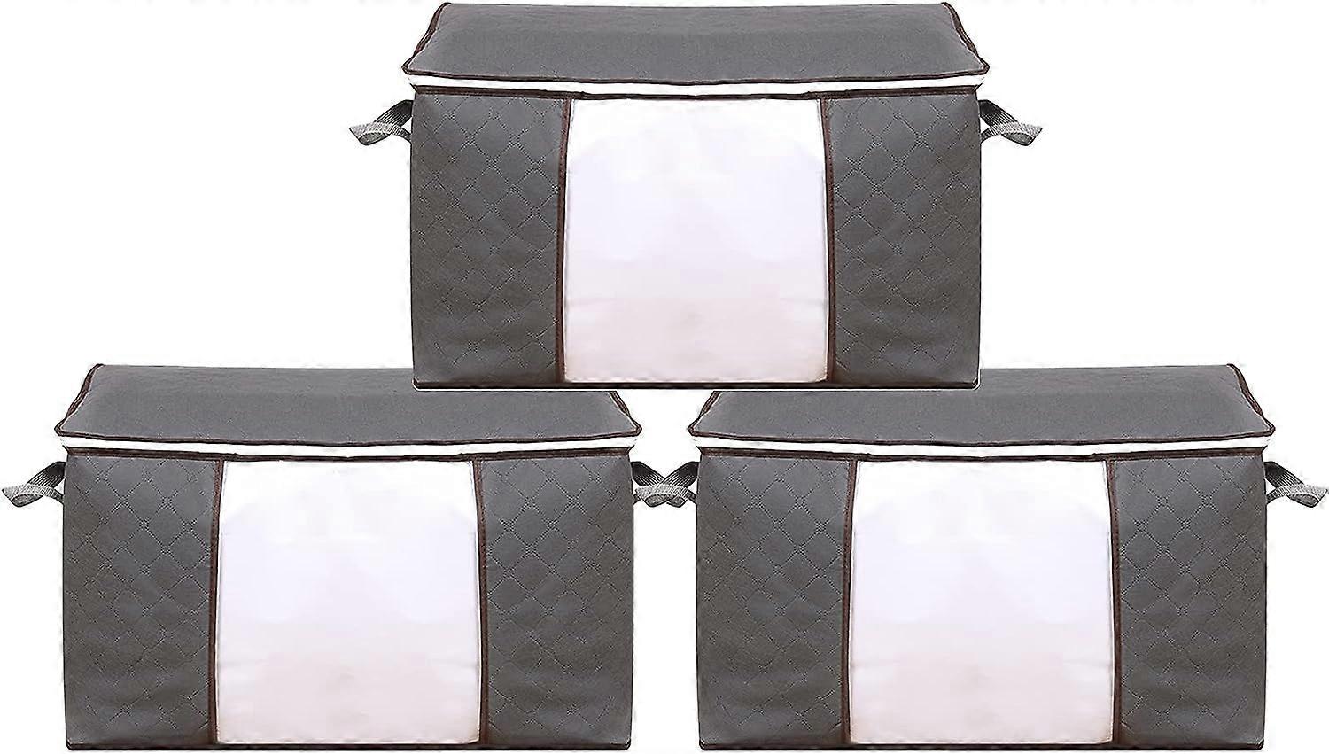 3 pieces 90L large storage bag closet organizer set, foldable clothes storage with reinforced handle zipper, storage bag for clothes, duvets, blankets