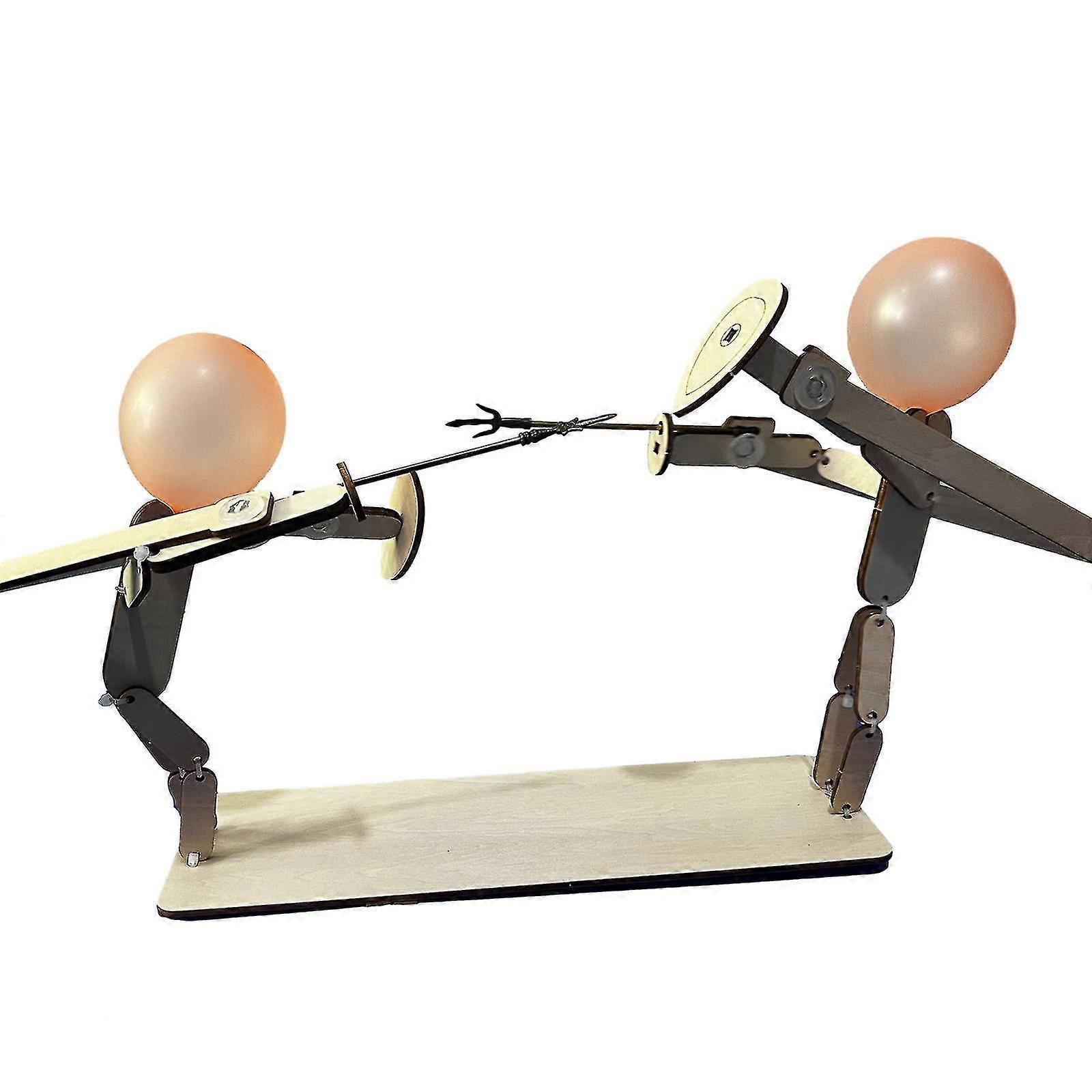 バルーンバンブーマンバトル - 手作りの木製フェンシング人形、2人用の木製ボットバトルゲーム、ペースの速いバルーンファイト