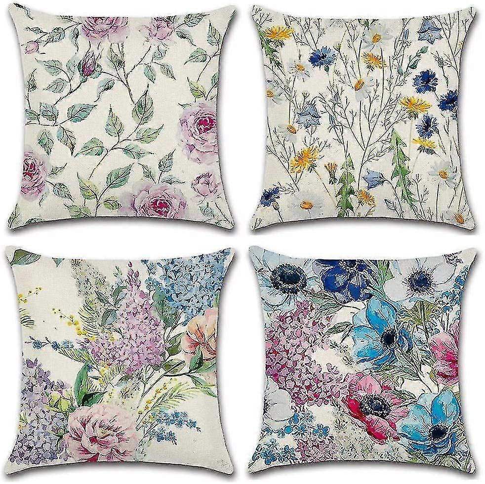 4 Piece Cushion Cover Retro Flower Decorative Pattern