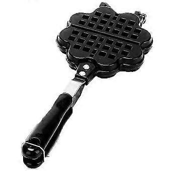 Schwarze tragbare DIY-Waffeleise aus Gusseisen - Camping-Frühstückskochgeschirr 35x14,3cm