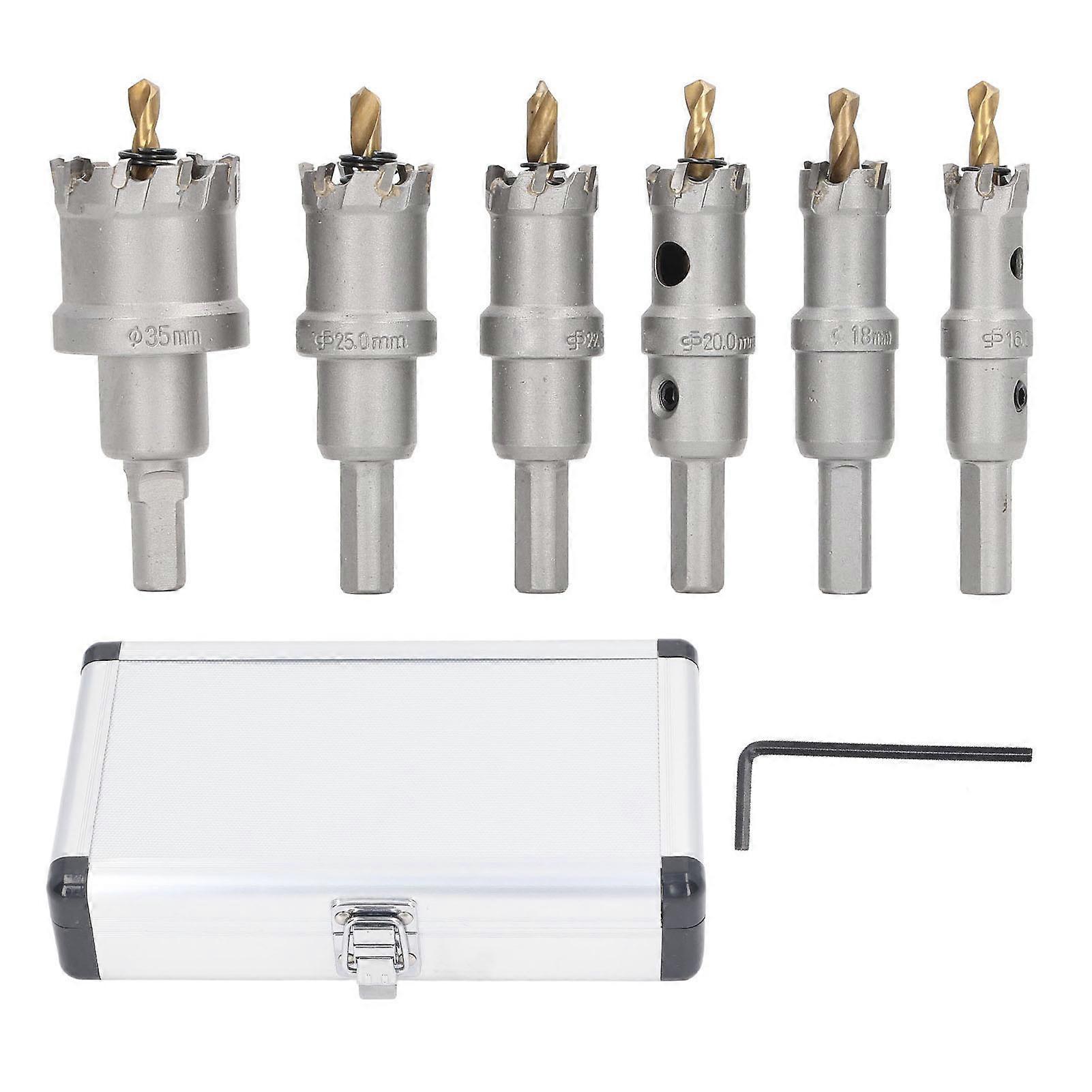 6Pcs 16 to 35mm TCT Hole Saw Kit High Accuracy 3 Blade Multifunctional Carbide Hole Saw Drill Bit Set 3/8 in Shank