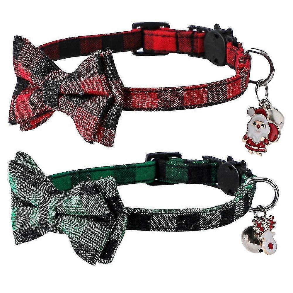 2 Pack Dog Collar, Classical Buffalo Plaid Dog Collars With Removable Bow Tie, Adjustable