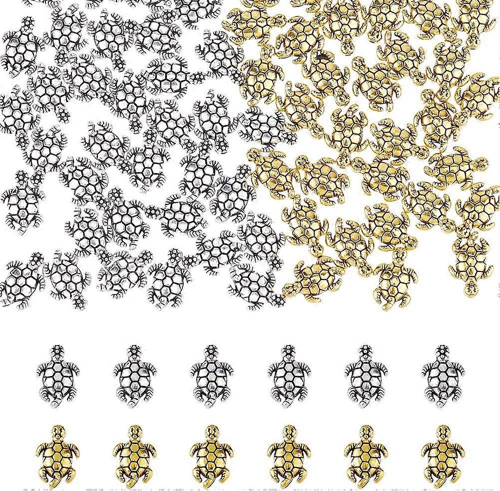 100Pcs Tortoise Alloy Spacer Beads Tibetan Style Turtle Charm Beads 3D Curved Animal Loose Beads for DIY Jewelry Making Hole: 1mm