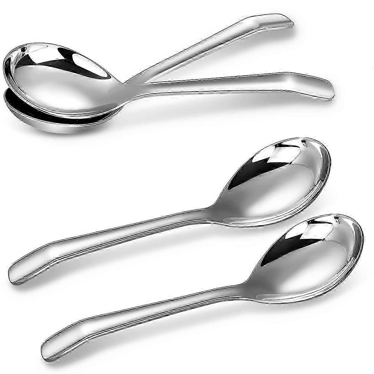 7.3 Inches Soup Spoons with Hook Handle, Set of 4, Perfect for Ramen, Pho, , Dumplings, Noodles, Di
