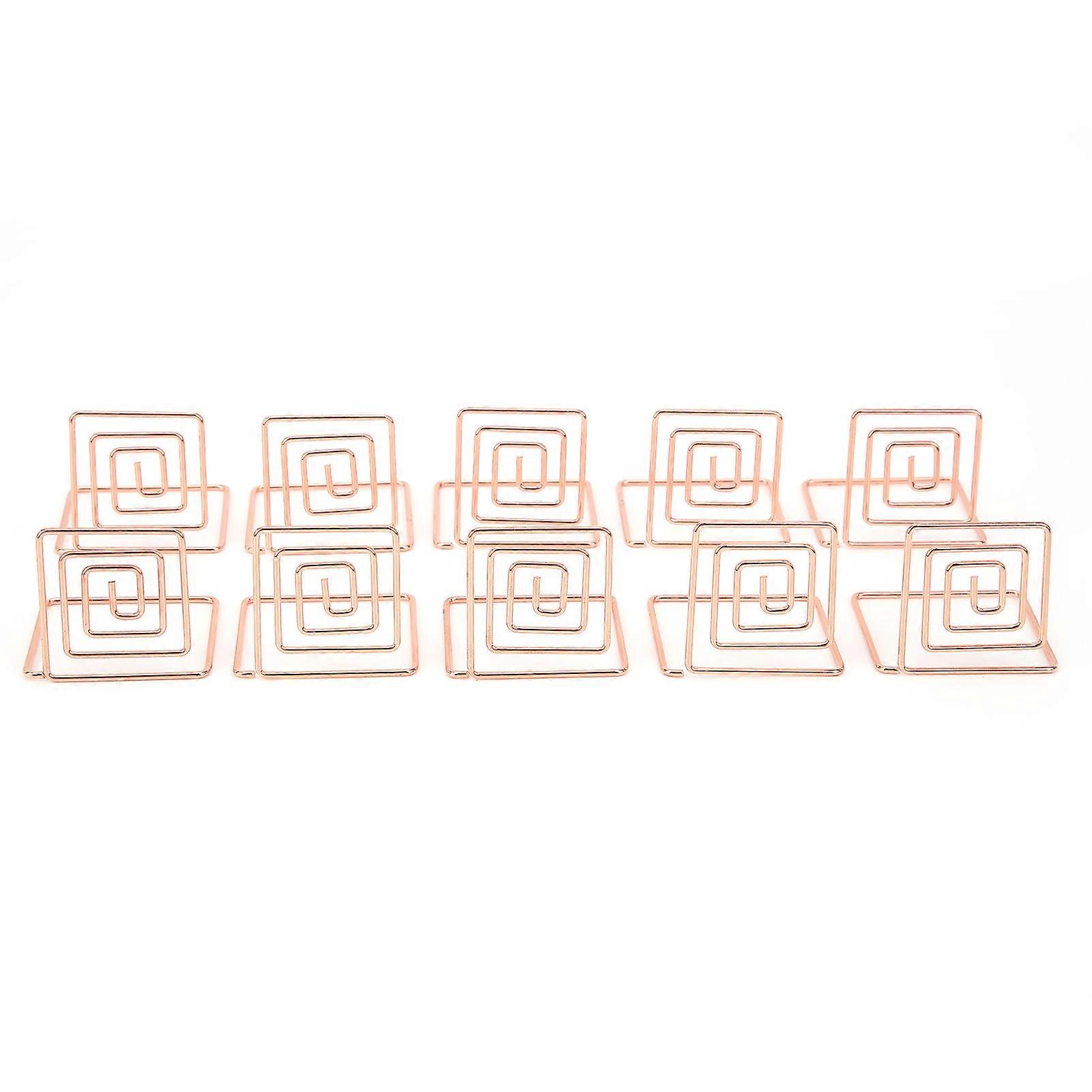10Pcs Business Card Holder Mini Cute Metal Desktop Message Display Stand for Table Number Photo Memo BanknoteRose Gold