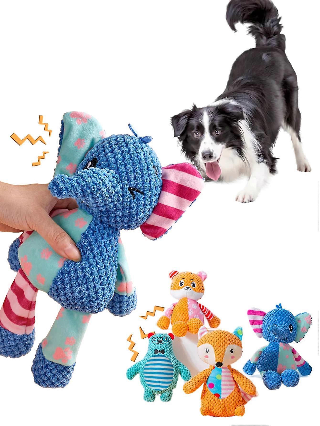 Durable Squeaky Elephant,Fox Plush Dog Toys - Bite-Resistant, Teeth Cleaning Design For All Breeds