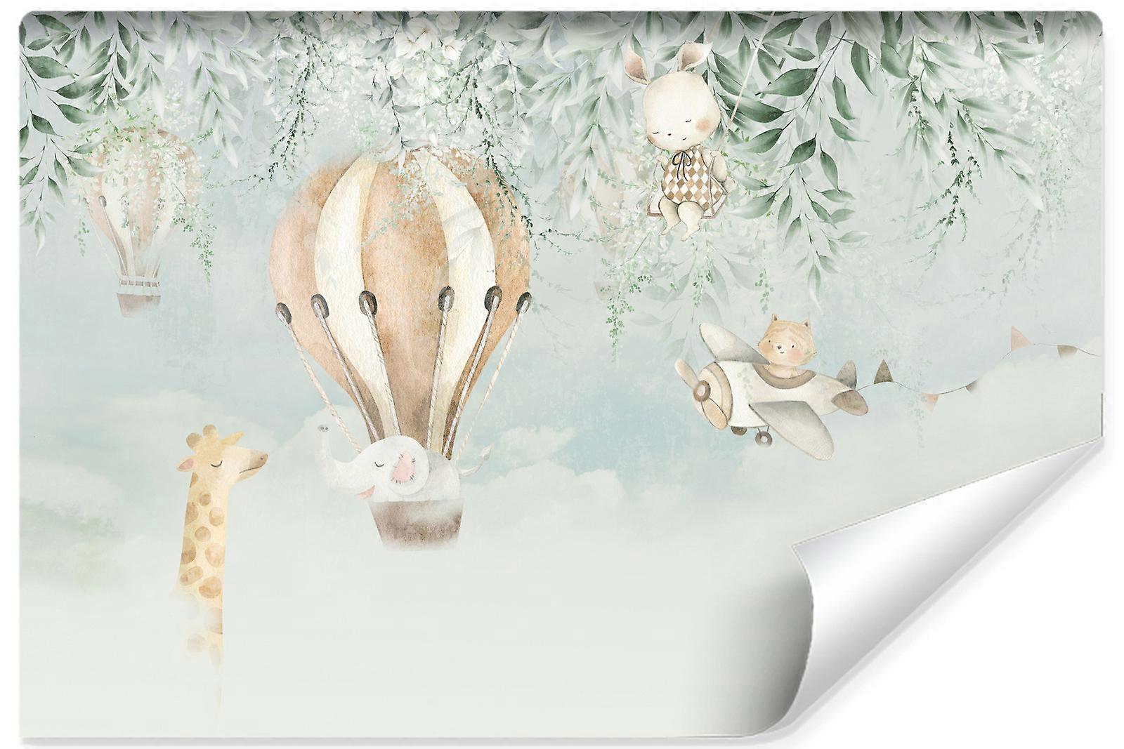 Barnrum väggmålning Ballong Djur Moln Boho stil