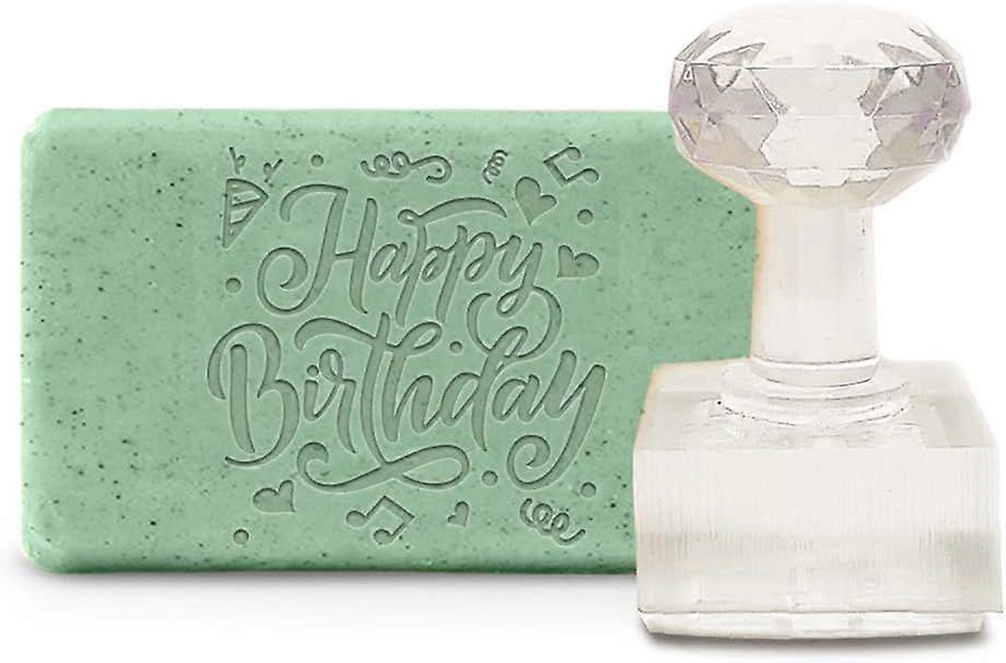 Handmade Soap Stamp Happy Birthday Acrylic Soap Stamp with 1.57" Removable Handle Embossing Soap Stamps Soap Making for Cookie Clay Pottery Biscuits G