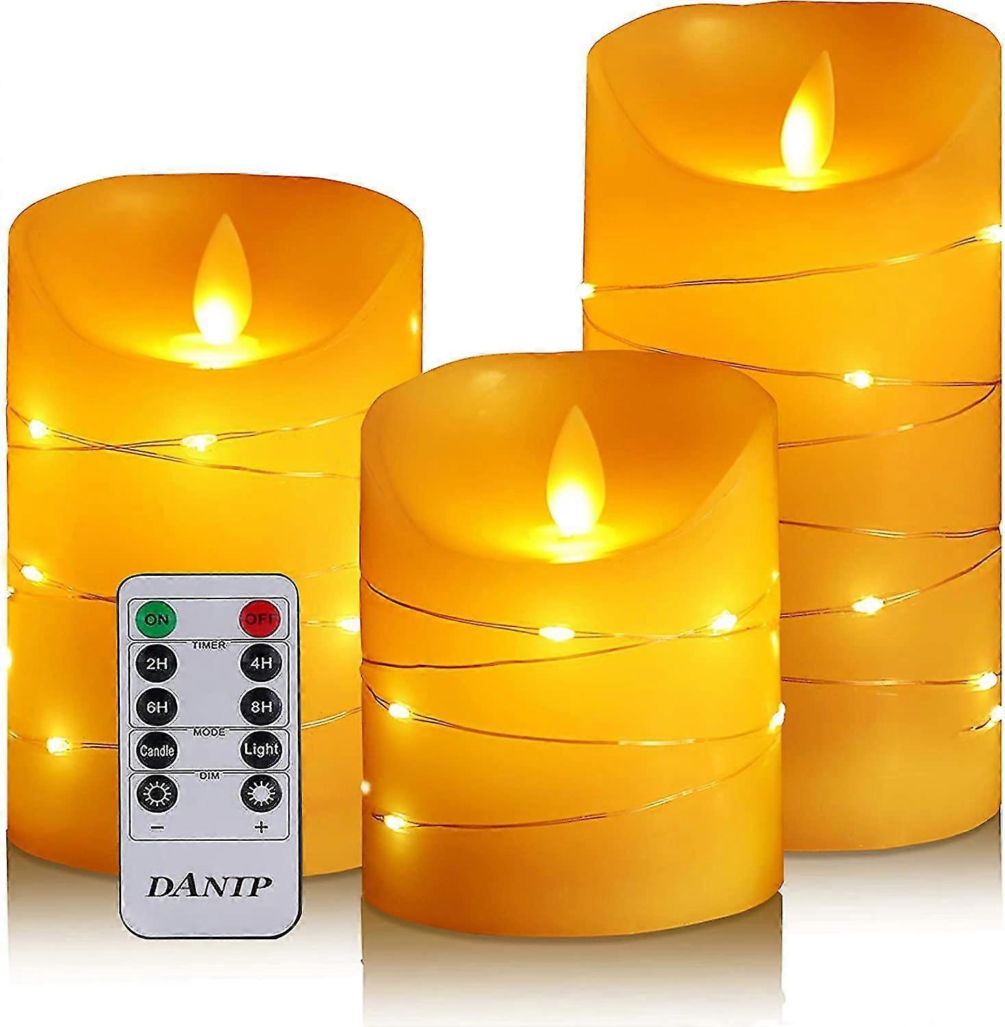 Led Flameless Candle With Embedded Light Chain, 3-part Led Candle With Remote Control, Dancing Flame, Real Wax, Battery Operated.