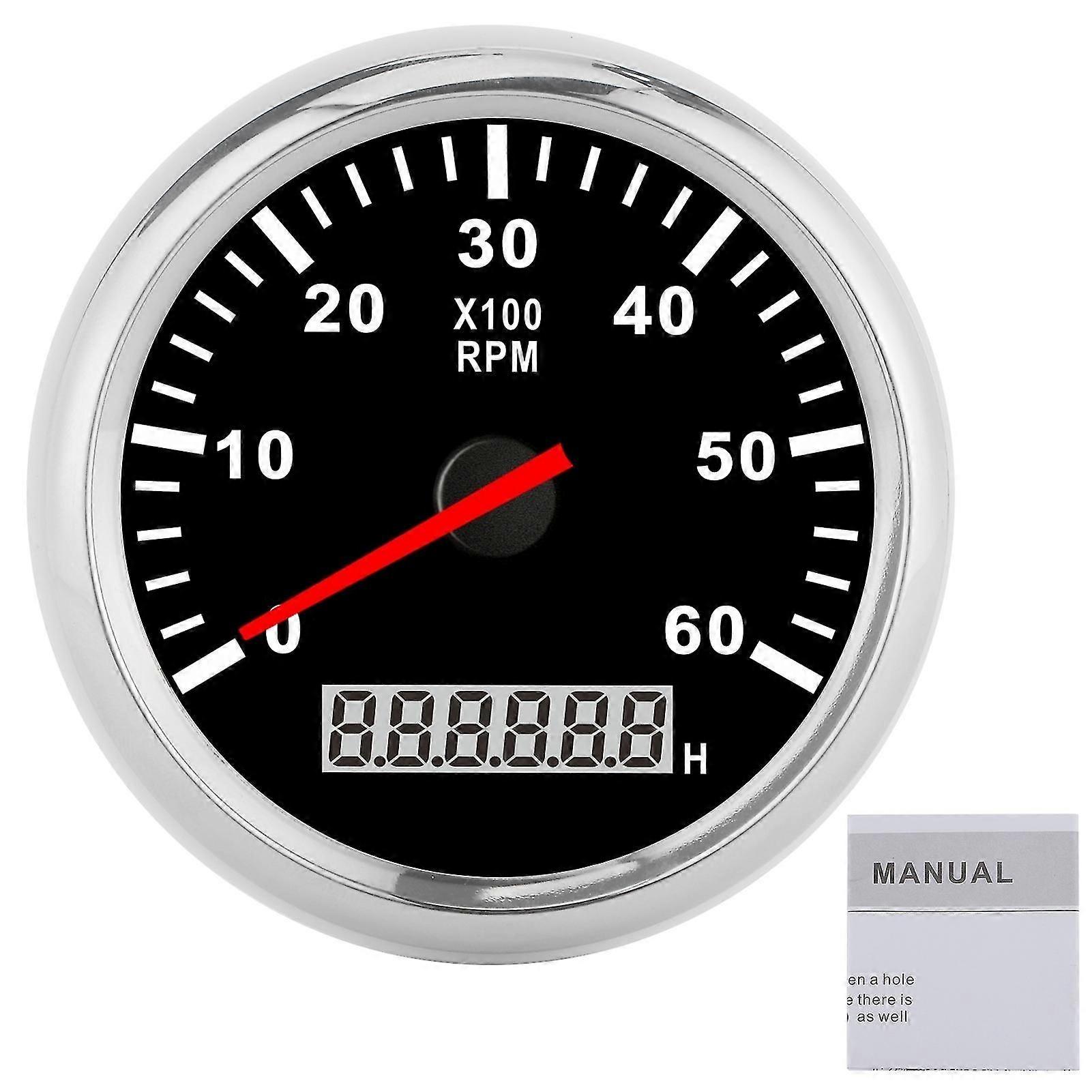 85mm Waterproof Tachometer Gauge with Red Backlight LCD Display - 6000RAM - compatible with Car Boat Yacht