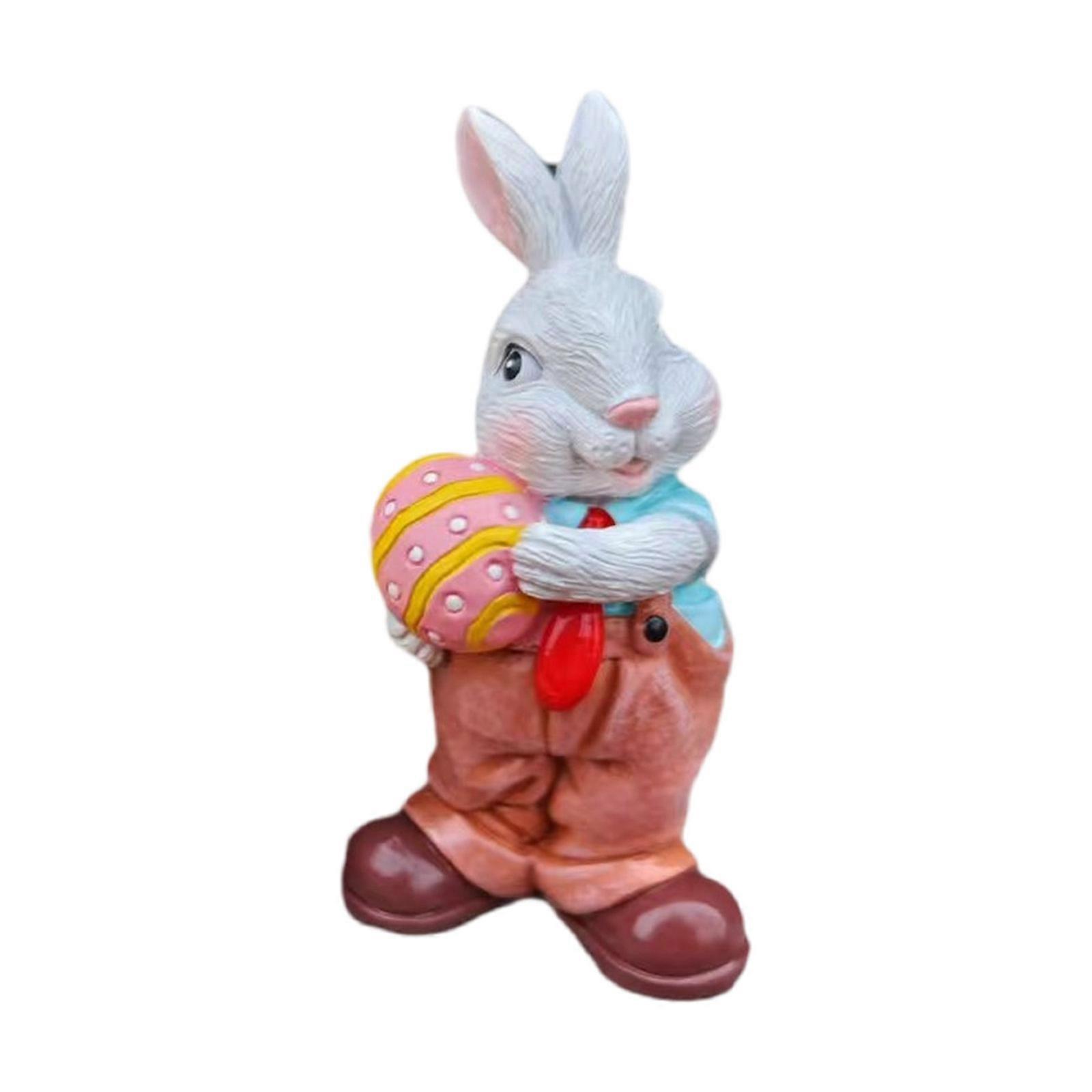 Resins Easters Bunnies with Colorful Eggs Figurine Decors Cartoon Rabbit Statue Ornament for Tabletop and Shelf Decors