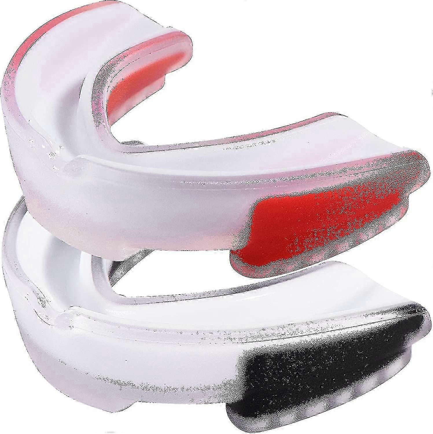 2 عبوة واقي فم رياضي لكرة السلة ، هوكي الميدان ، القتال ، الملاكمة ، حماية الأسنان ، أبيض / أحمر + أبيض / أسود