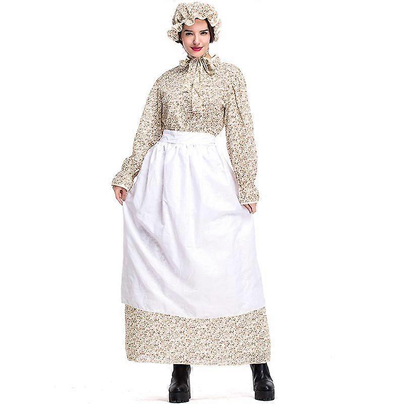 Kurt Büyükanne Rol Yapma Yetişkin Kostüm Uzun Kollu Haki Çiçekli Elbise