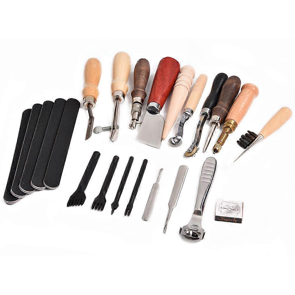 18pcs Leather Hand Tools Set with Punch Edger, Belt Puncher, and Trench Device for Crafting and DIY Projects