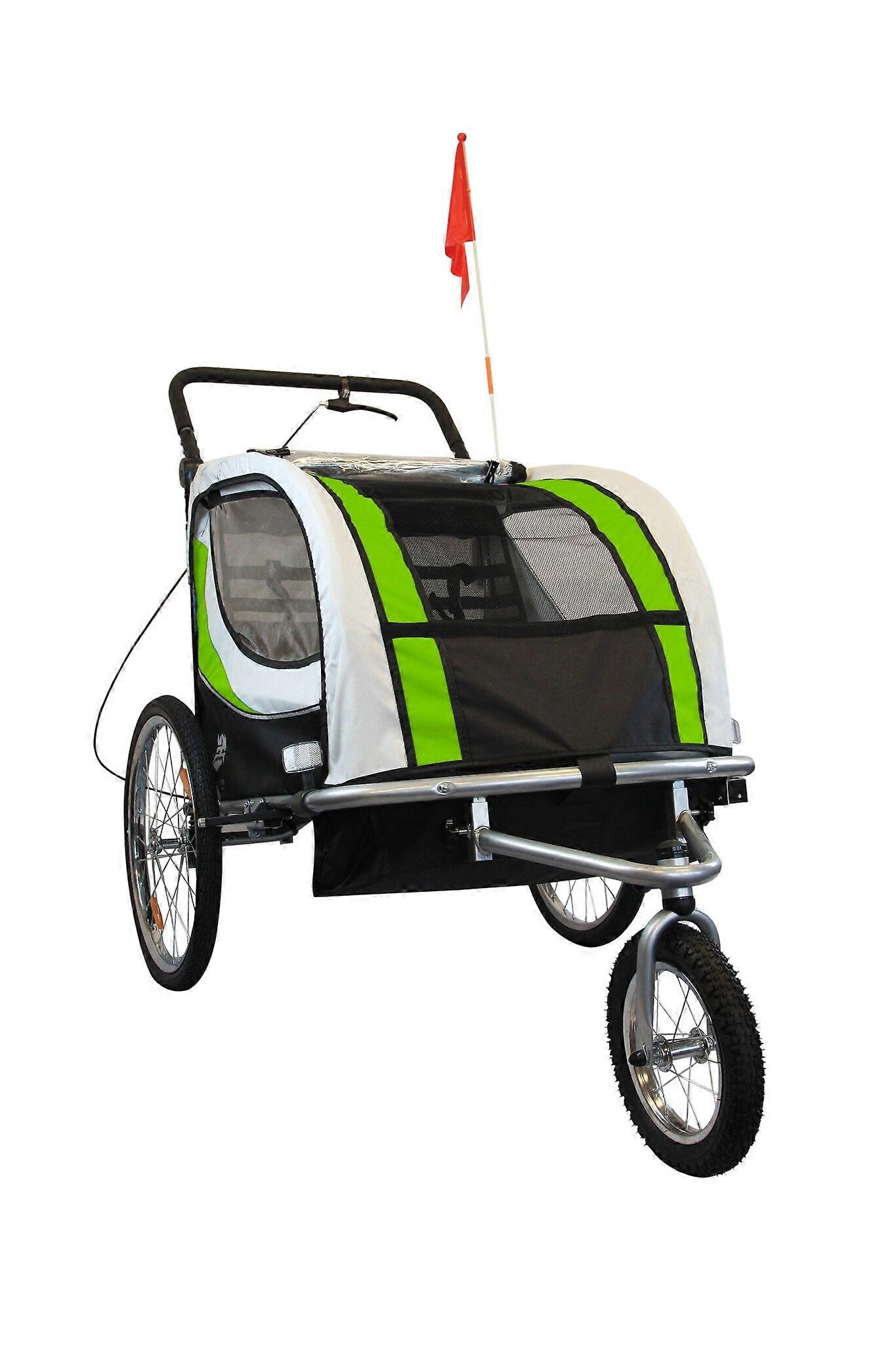 Bicycle trailer child - buggy - 2-seater - with shock absorber - lime