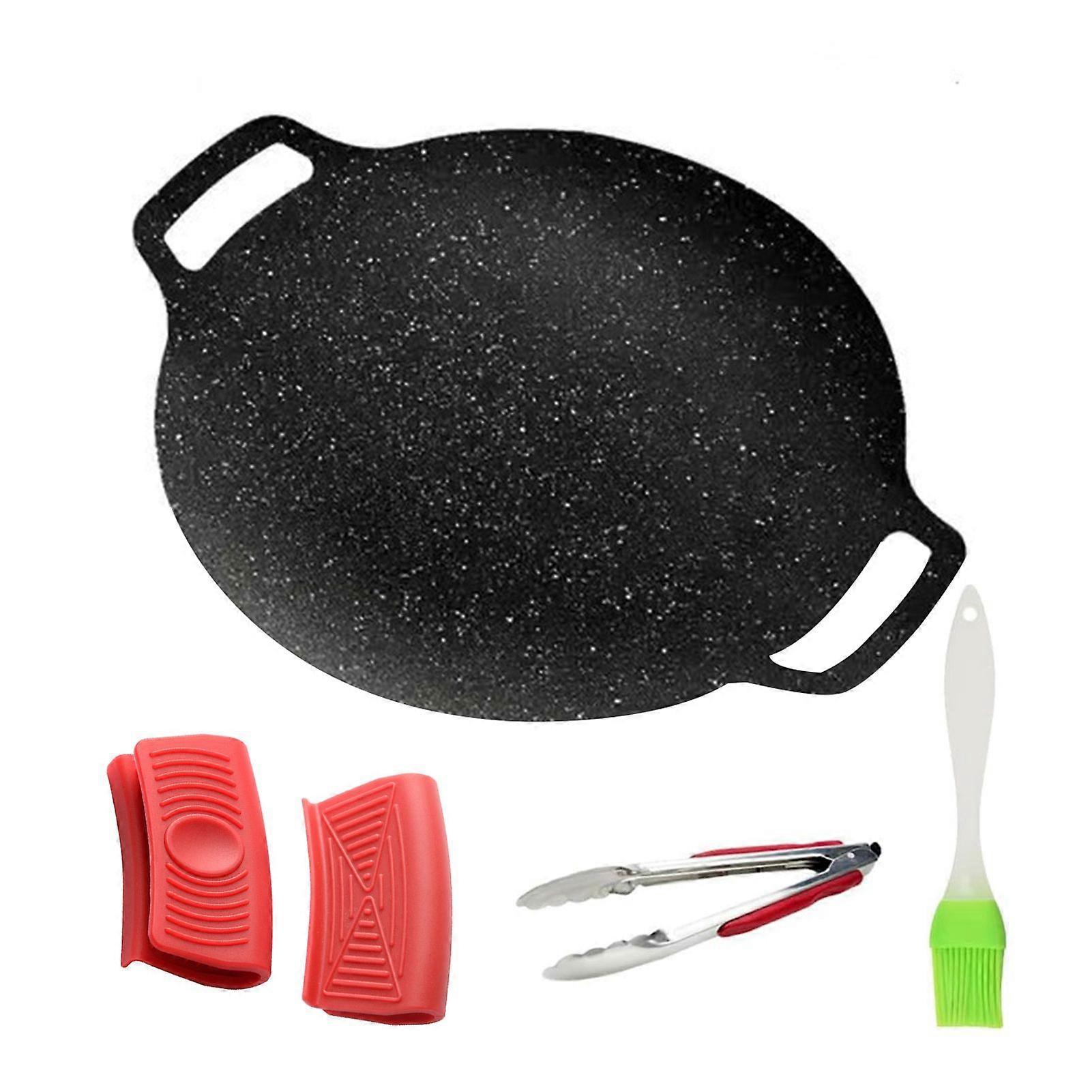 Korean Style BBQ Grill Pan for Stove Top Non-stick Round Frying Pan with Handles Pancake Griddle Pan for Indoor Cooking