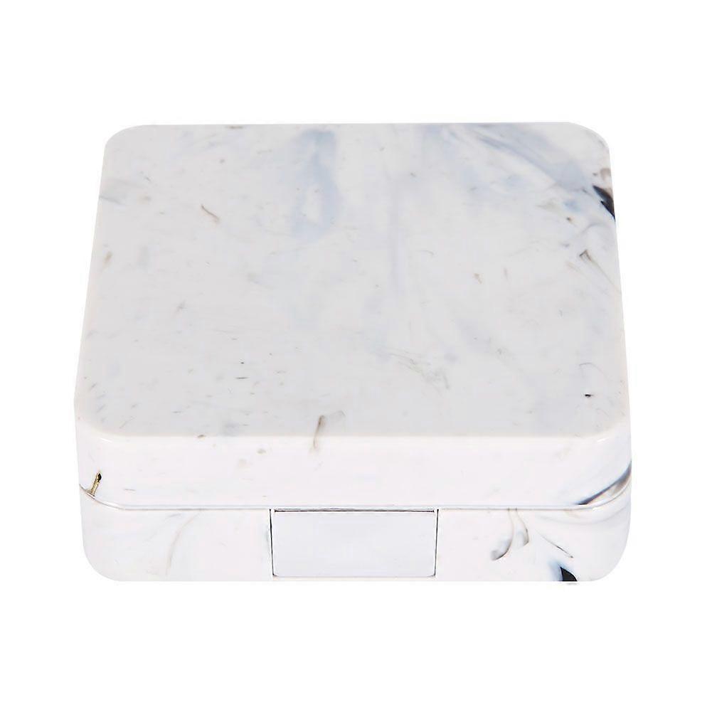 Portable Marble Surface Mirror Square Soaking Contact Lens Case Silver