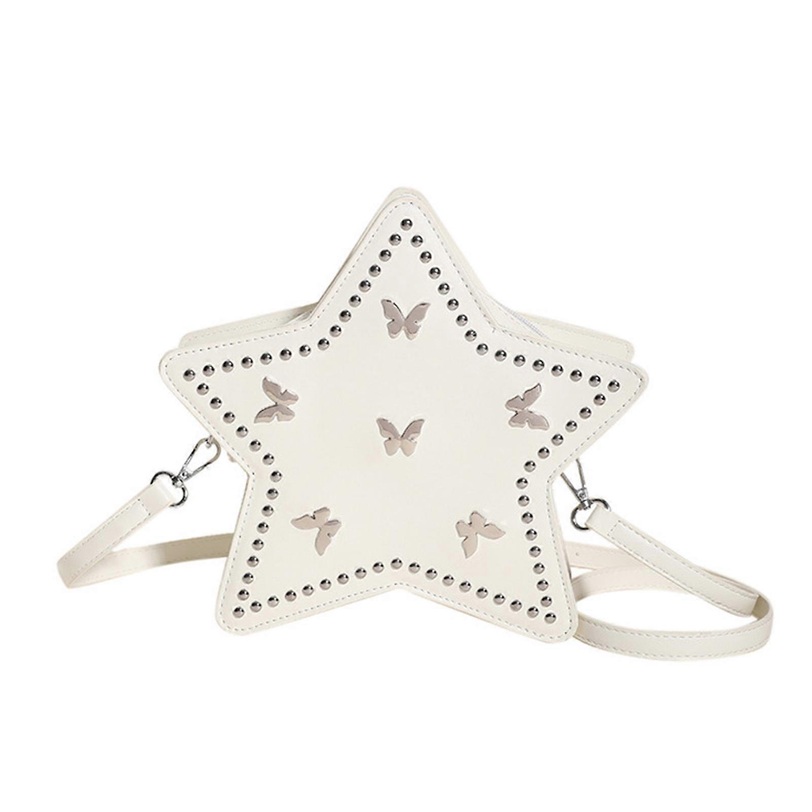 Borse a tracolla in pelle PU zaino per ragazze adolescenti alla moda con forma a stella e comodi spallacci regolabili bianchi