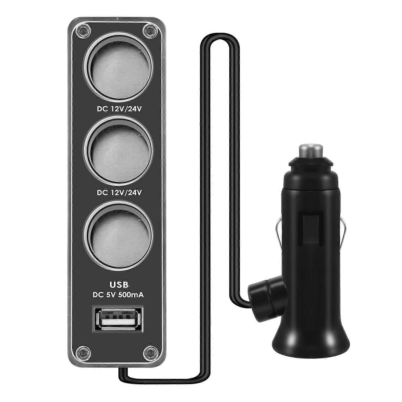 3-WEG MULTI SOCKET AUTOAANSTEKER USB-STEKKER Drievoudige ADAPTER met USB-poort