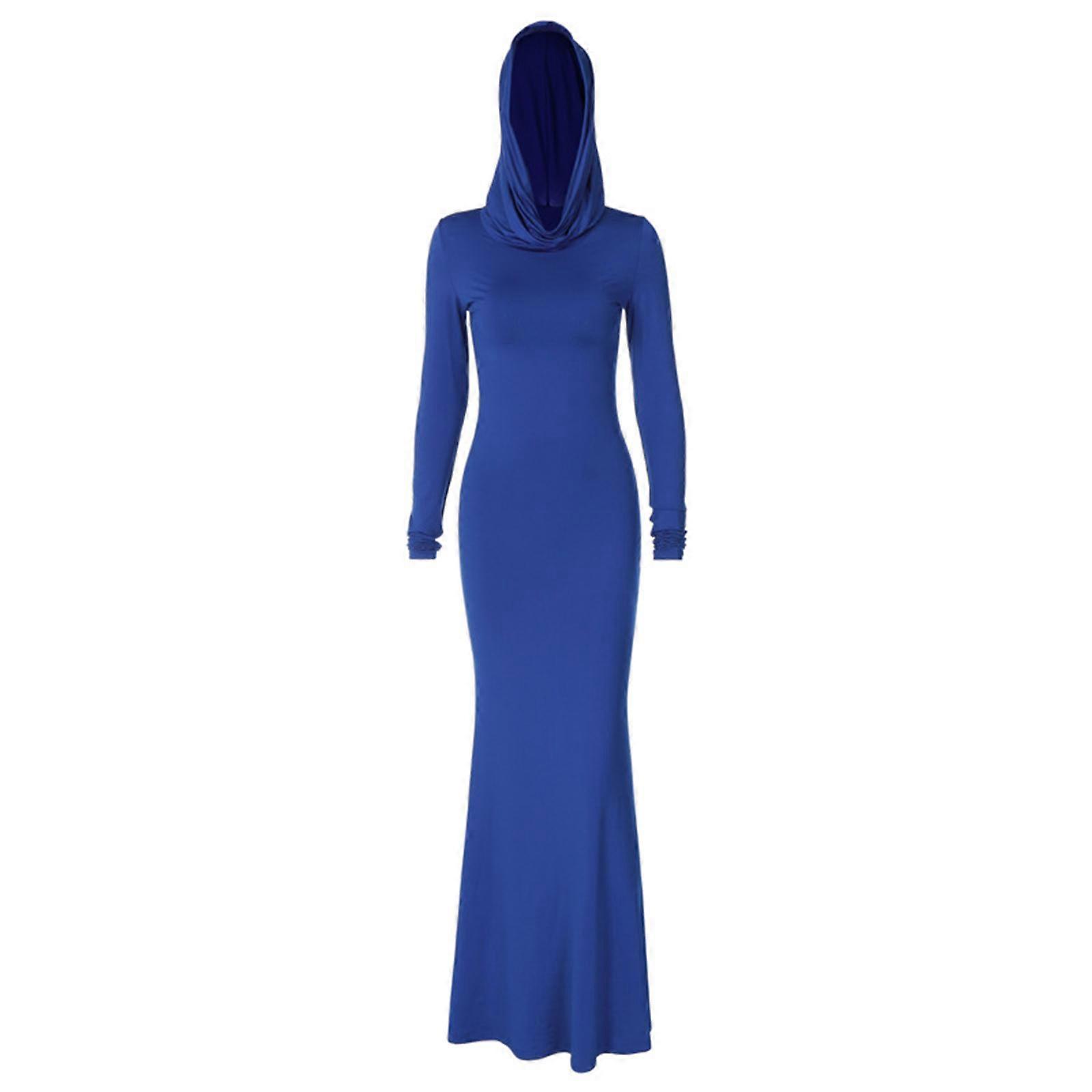 Women's Sexy Slim Fitted Long Dress Hoodie Solid Color Long Sleeve