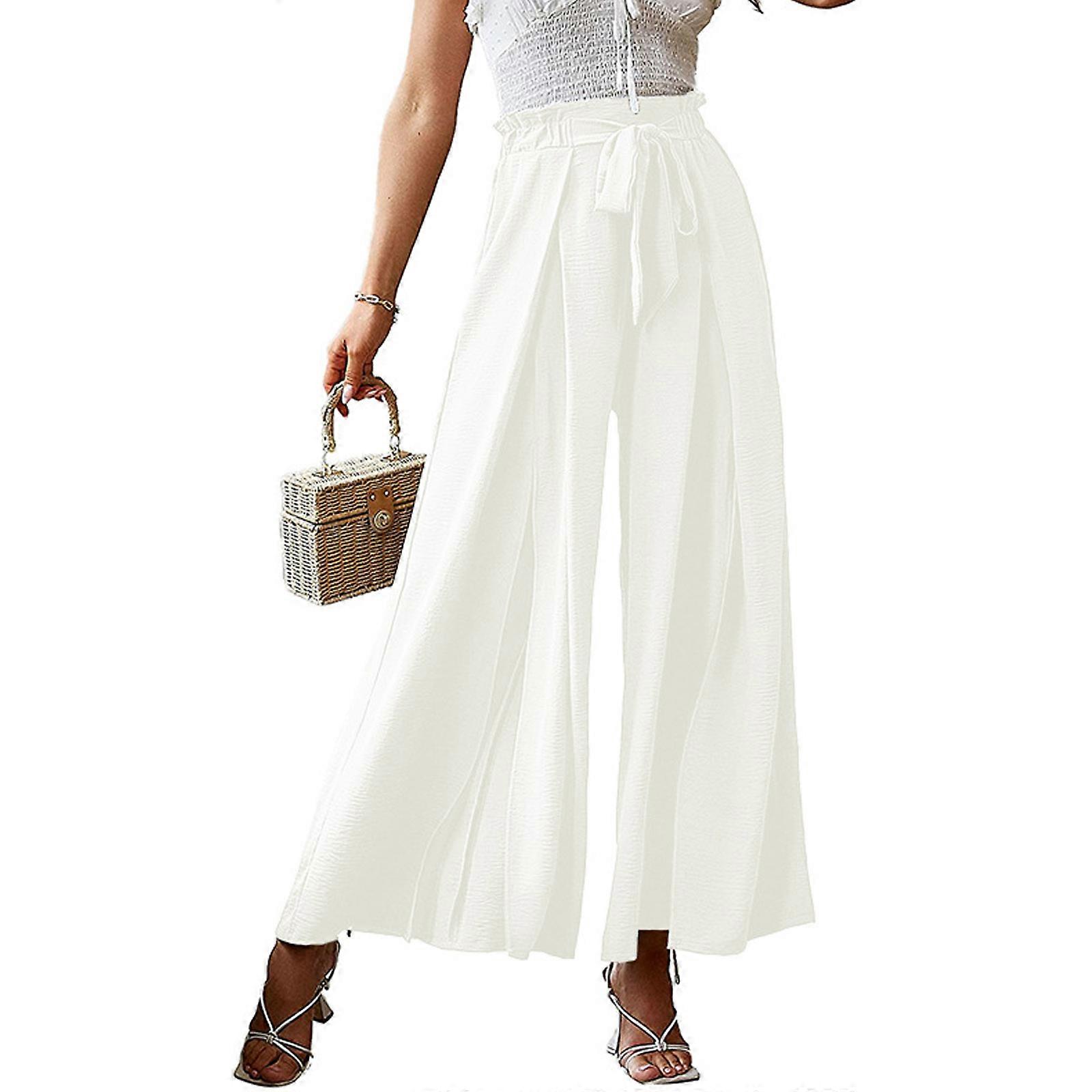 Frau Hose mit weitem Bein Elastisch Schlank Hohe Taille Formelle Knöchellange Hose Locker Casual Pendeln Hose mit weitem Bein Weiß XL