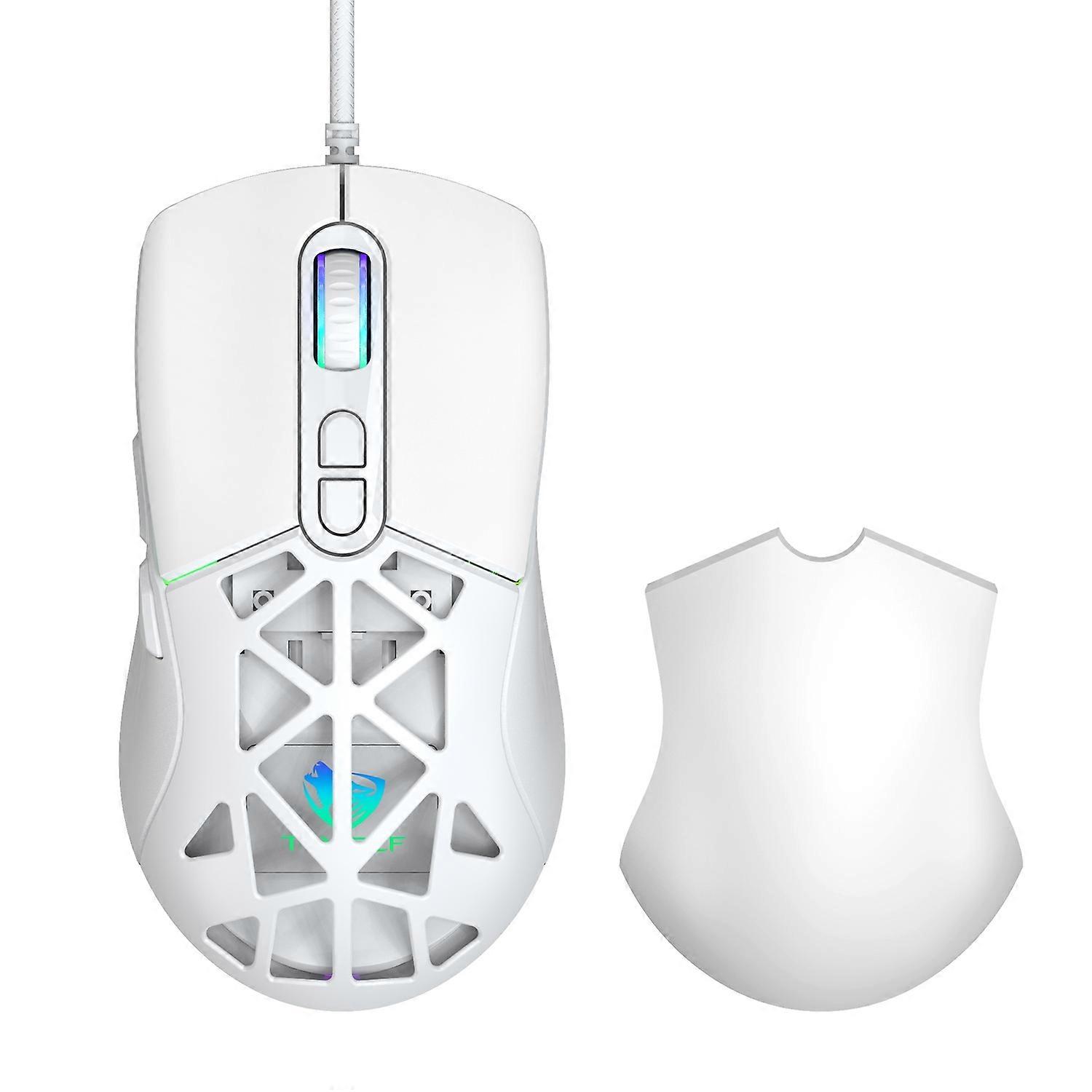 T-WOLF G520 Gaming Mouse RGB Backlit 7 Keys Programmable Mouse with Interchangeable Back Cover - Whi