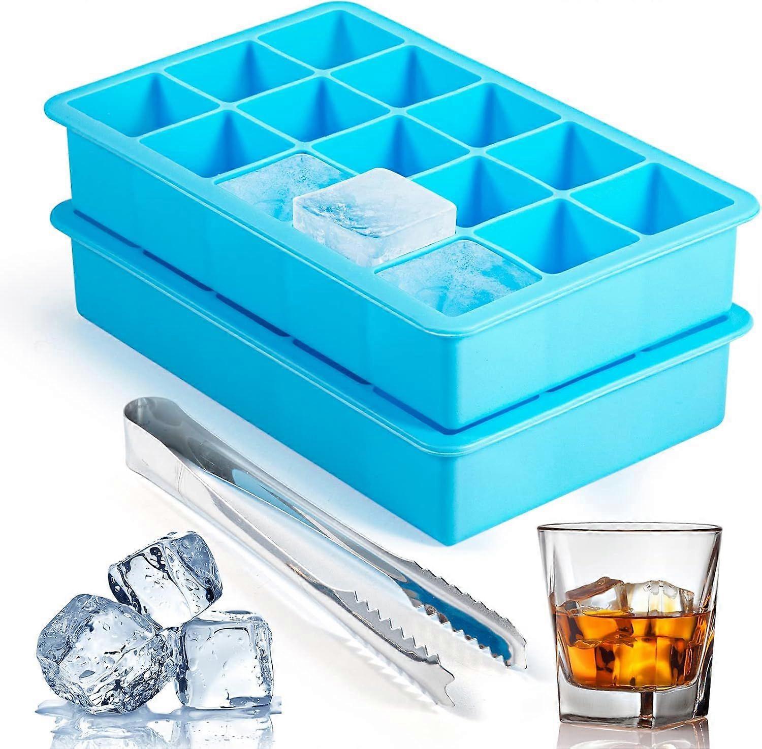 2 Pack Ice Cube Trays, ZDPMK Silicone Easy Release Flexible Mold 15 Ice Cube Trays for Refrigerator, Cocktail, Whiskey, Reusable, BPA Free