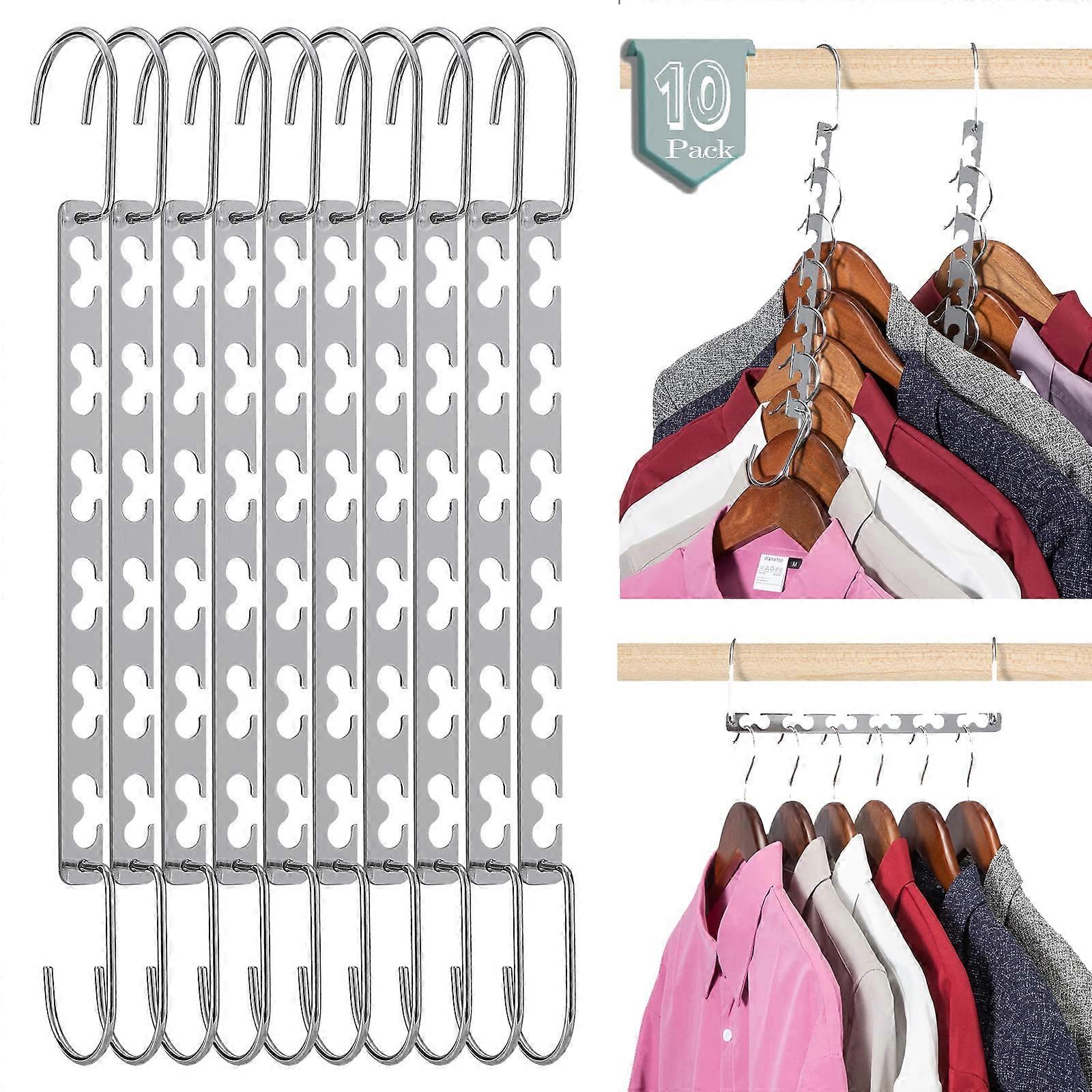 10 Pack Space Saving Closet Hangers with Adjustable Clips for Dresses, Shirts, and Pants - Non-Slip Plastic Design